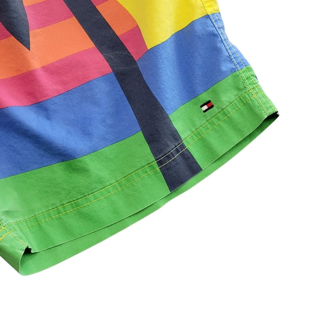 Tommy Hilfiger Swim Trunks Mens Large Multi Color Tropical Sunset Palm Tree